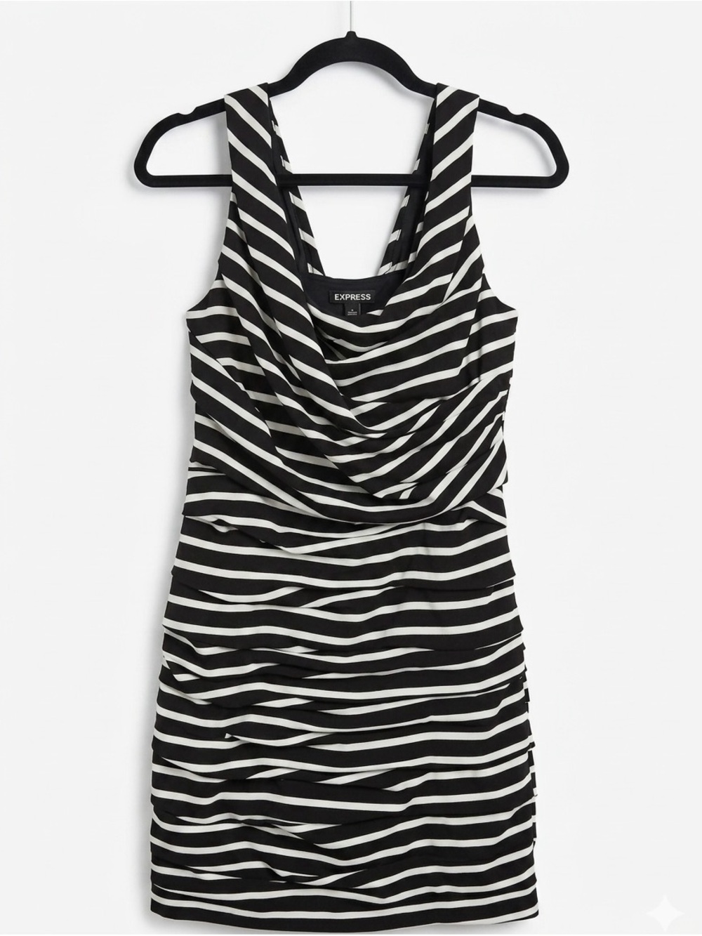 Express Black and White Striped Sleeveless Cowl Dress